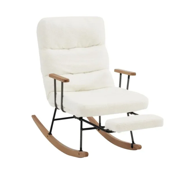 Fauteuil à Bascule Rocking Chair Fauteuil Relax Avec Repose-pieds Extractible Blanc