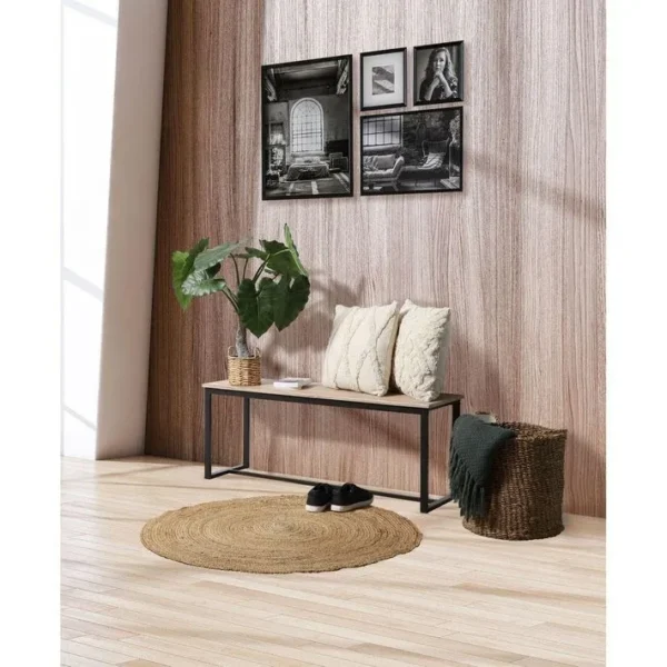 Banc En Bois Avec Struture En Métal Blanc - L120xh46xp35 Cm - Loft