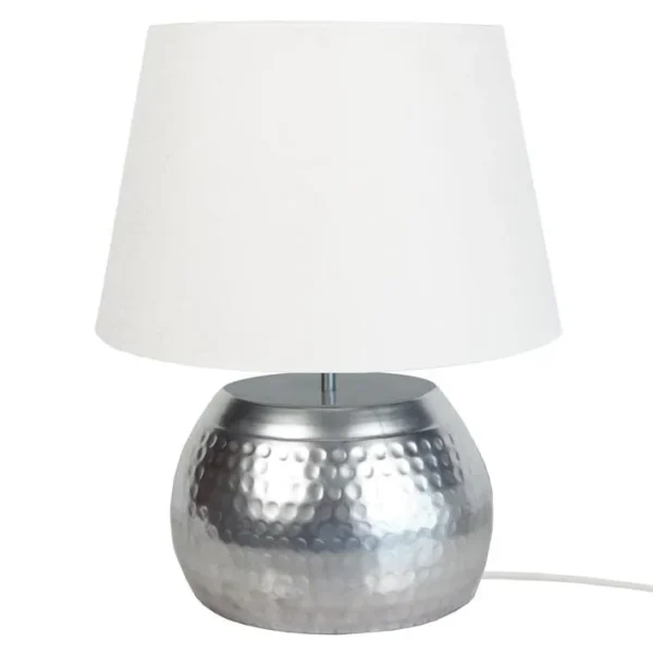 Lampe De Salon Tosel Calcuta Tissu Globe Blanc D 40 X H 47 Cm