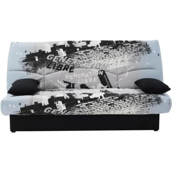 Clic-clac 3 Places Dream - Tissu 100% Coton Imprimé Parkour Gris - 125x190 Cm - L190 X P92 X H96 Cm