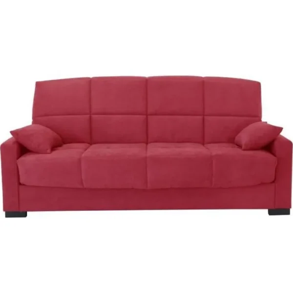 Clic Clac 3 Places Megan 14 Tissu Rouge Avec Accoudoirs Couchage 130x190 Cm L223 X P96 X H103 Cm