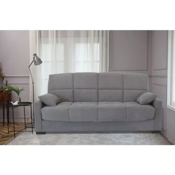 Canapé Clic Clac 3 Places Gris Clair Matelas 14 Cm 130 X 190 Cm Megan