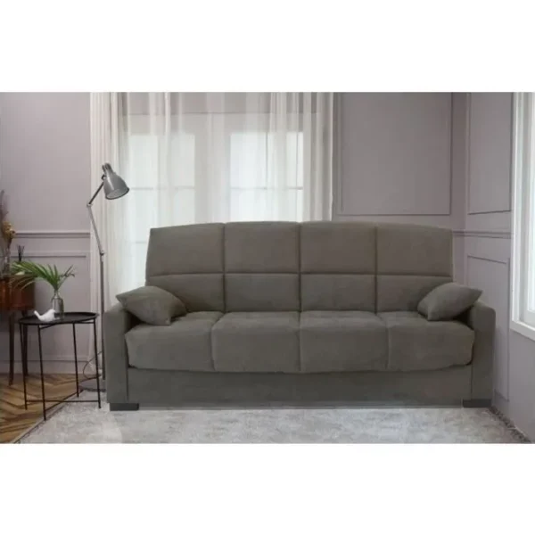 Canapé Clic Clac 3 Places Taupe Matelas 17 Cm L223 X P96 X H 103 Cm Megan