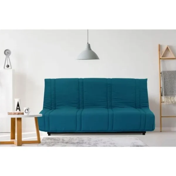 Banquette Clic Clac 3 Places Bleu Canard 100% Coton L 193 X P 92 Cm Lena