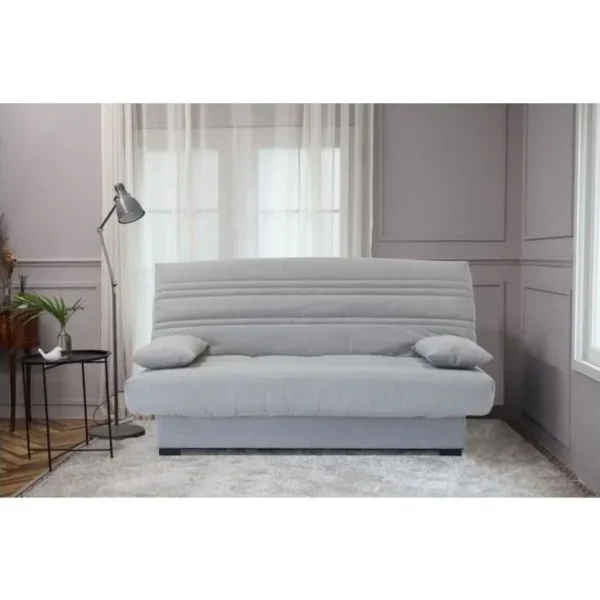 Banquette Clic Clac 3 Places - Matelas 17 Cm - Tissu Gris Clair - L199 X P96 X H103 Cm - Chloe