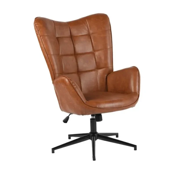 Fauteuil De Bureau Scandinave Avec Accoudoirs Pivot 360° Hauteur Réglable Pu Marron