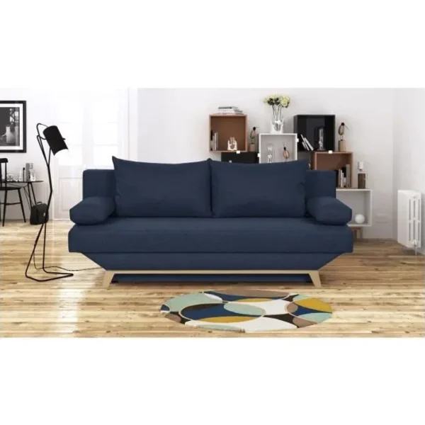 Teijo Banquette Convertible 3 Places Avec Coffre De Rangement Tissu Bleu L 190 X P 84 X H 92 Cm