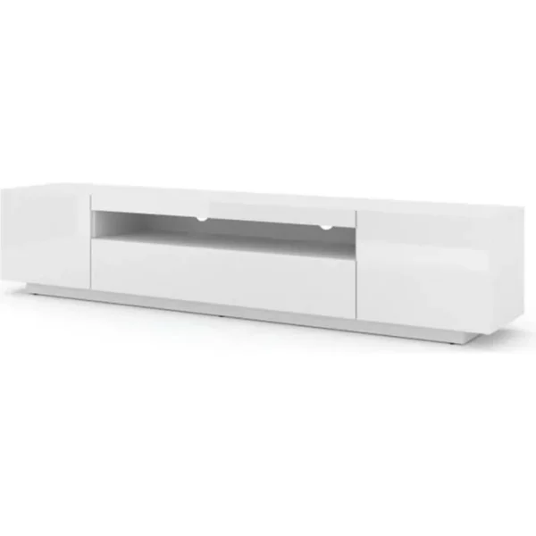 BB LOISIR Meuble TV Bas Universel Aura 200 Cm À Suspendre Ou À Poser Blanc Mat / Blanc Brillant Sans LED