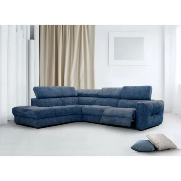 Canapé Dangle Gauche Calvera 5 Places Avec Un Relax Électrique Tissu Bleu Foncé