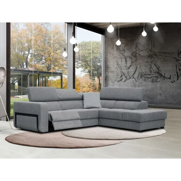 Canapé Dangle Droit Bergo 5 Places Relax Électrique Tissu Gris Un Coussin Déco