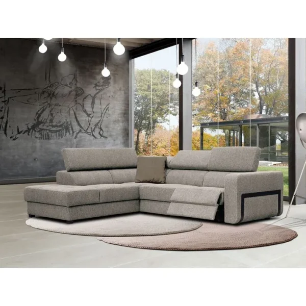 Canapé Dangle Gauche Bergo 5 Places Relax Électrique Tissu Taupe Un Coussin Déco