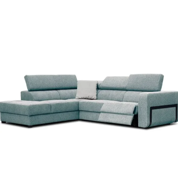 Canapé Dangle Gauche Bergo 5 Places Relax Électrique Tissu Bleu Clair Avec Un Coussin Déco