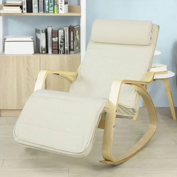 Fauteuil À Bascule Avec Repose-pied Réglable Design Rocking Chair Fauteuil Relax Beige, Fst16-w