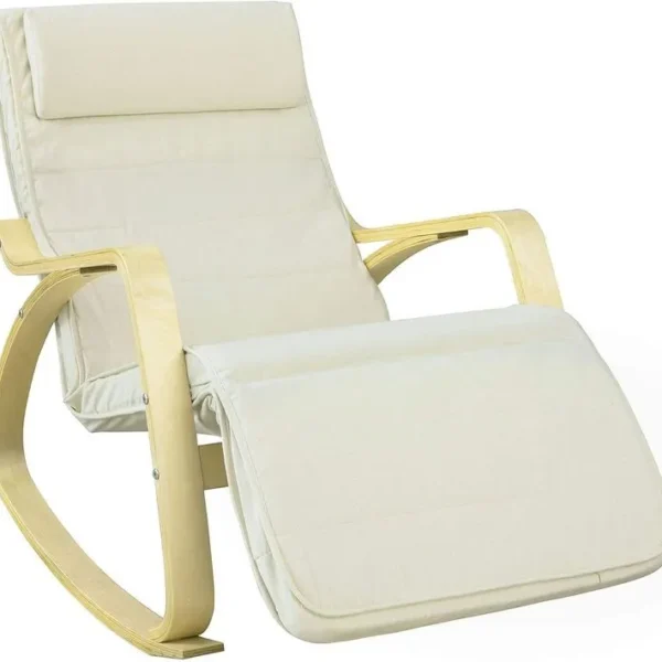 Fauteuil À Bascule Avec Repose-pied Réglable Design Rocking Chair Fauteuil Relax Beige, Fst16-w