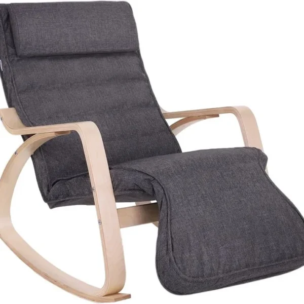 Fauteuil Berçant En Bois, Avec Repose-pied Réglable 5 Niveaux, Charge Max 150 Kg, Gris Foncé