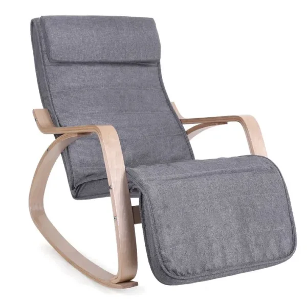 Fauteuil À Bascule, Rocking Chair, Avec Repose-pied, Gris