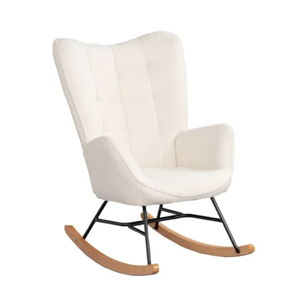 Fauteuil à Bascule Allaitement Rocking Chair Scandinave Revêtement En Sherpa Beige