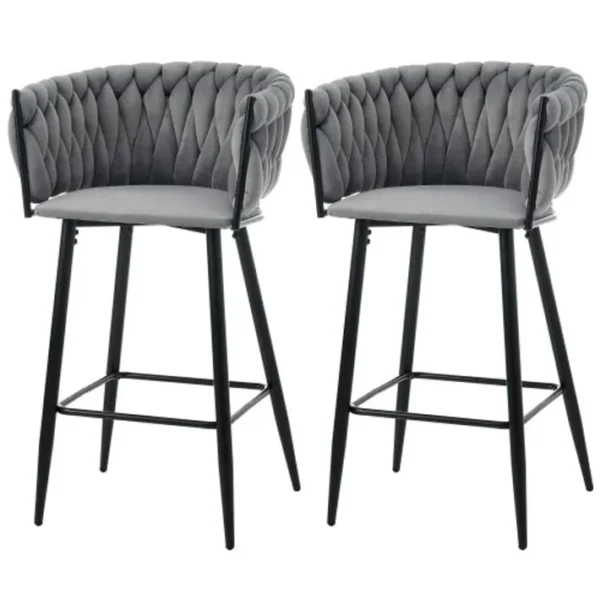 Lot De 2 Tabourets De Bar En Velours - Gris