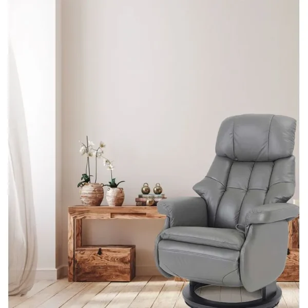 Fauteuil De Relaxation Design Avec Pouf Intégré - Cosy - Cuir Anthracite