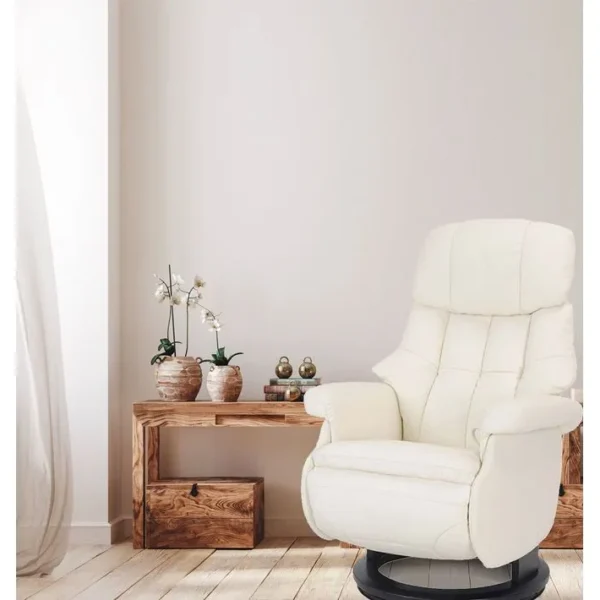 Fauteuil De Relaxation Design Avec Pouf Intégré - Cosy - Cuir Blanc