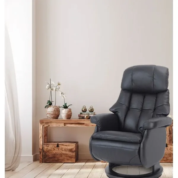 Fauteuil De Relaxation Design Avec Pouf Intégré - Cosy - Cuir Noir