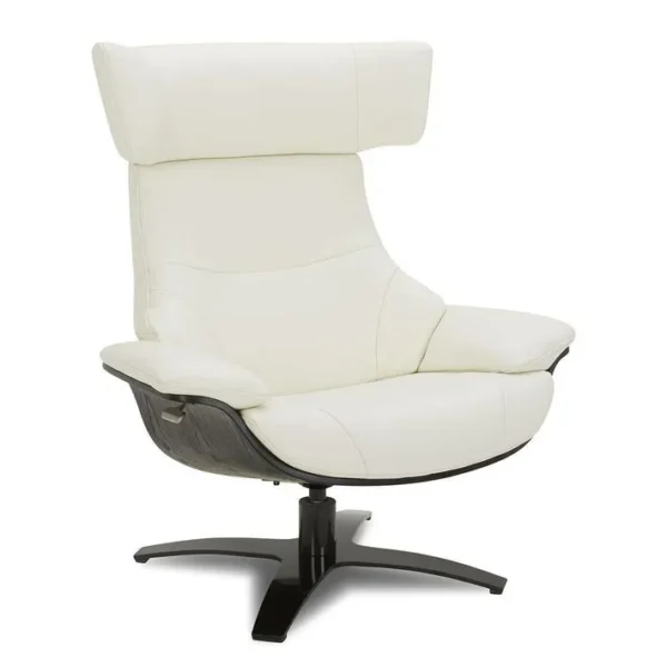 Ensemble Fauteuil + Pouf Cuir Et Chêne Noir - Naos - Cuir Blanc