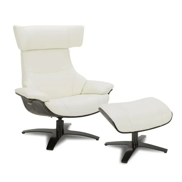 Ensemble Fauteuil + Pouf Cuir Et Chêne Noir - Naos - Cuir Blanc