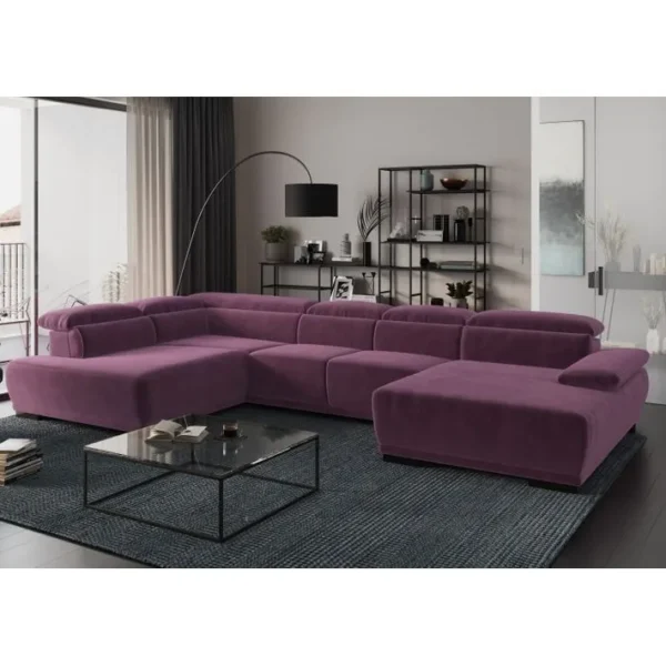 Canapé panoramique TORINO à gauche tissu velvet violet