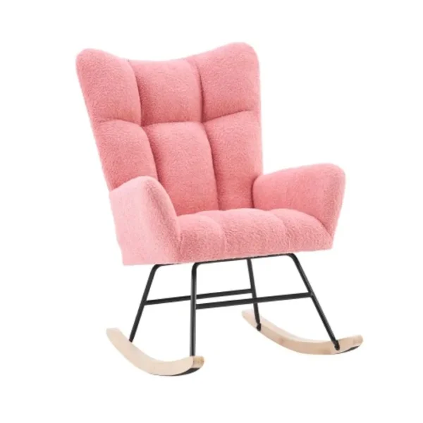 Chaise à bascule moderne avec dossier haut et accoudoirs, rose