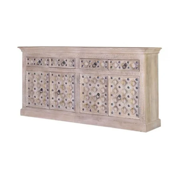 Bahut 4 Tiroirs Bois, Fer Blanc 190x40x92cm - Bois-fer