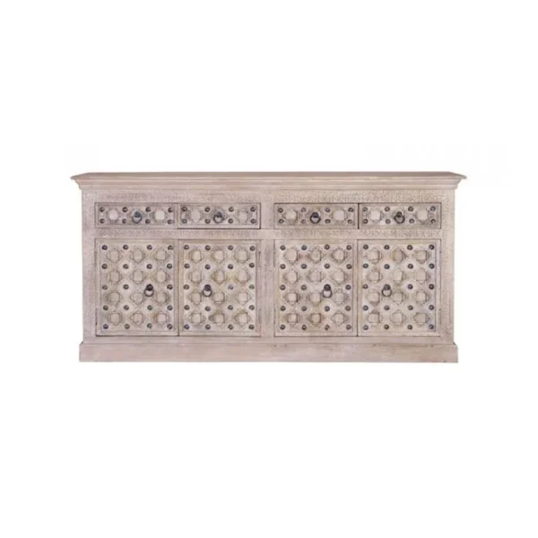 Bahut 4 Tiroirs Bois, Fer Blanc 190x40x92cm - Bois-fer