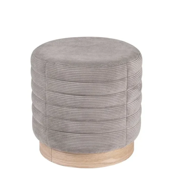 Avik - Pouf En Velours Gris Avec Base En Bois Naturel