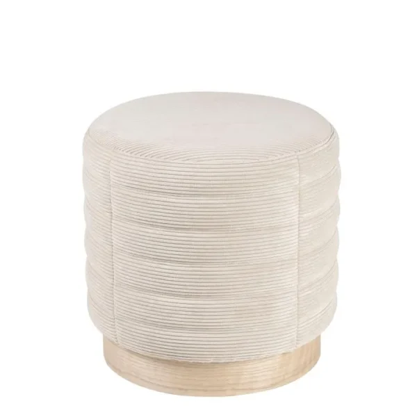 Avik - Pouf Effet Velours Beige Avec Base En Placage De Bois Naturel