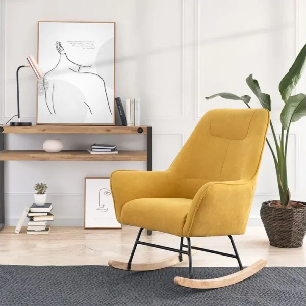 Amara - Fauteuil À Bascule Moutarde Avec Structure Noire Et Support En Chêne