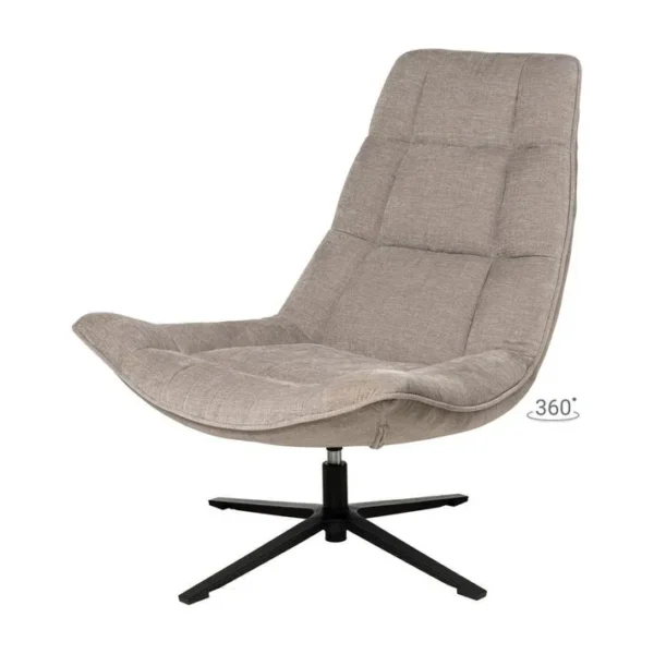 Fauteuil Bas Pivotant En Tissu Doux Gris Clair