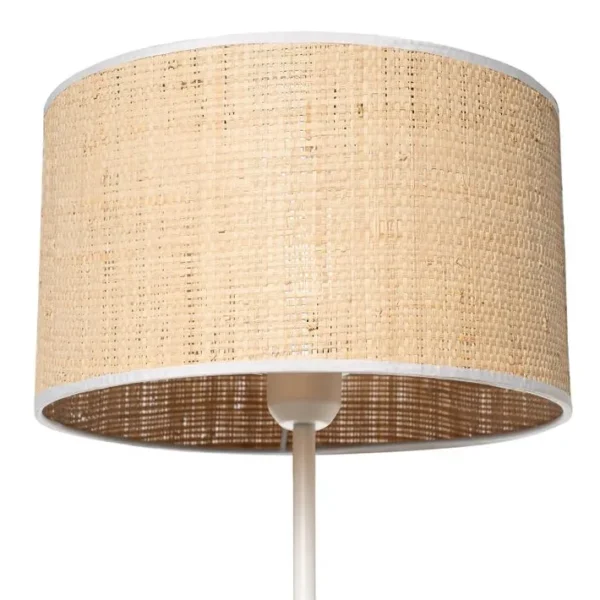 Lampadaire Blanc Avec Abat-jour Cylindrique En Tissu Raphia