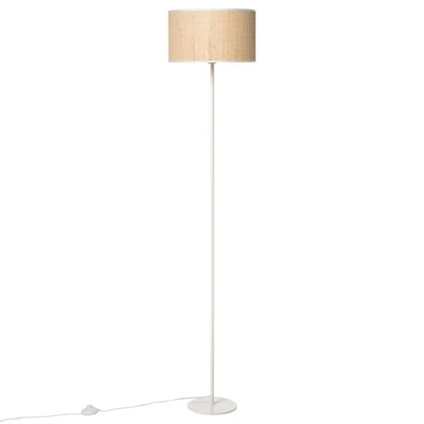 Lampadaire Blanc Avec Abat-jour Cylindrique En Tissu Raphia