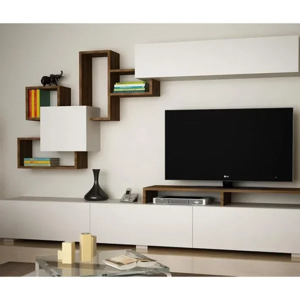 Mur TV Avec Rangements - Naturel Et Blanc - Taloli