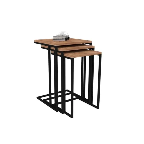 Ensemble De 3 Tables Basses Gigognes Ineke Métal Noir Et Bois Naturel