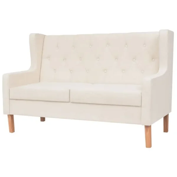 Vidaxl Canapé À 2 Places Avec Coussins Tissu Blanc Crème Sofa Meuble De Salle De Séjour Salon