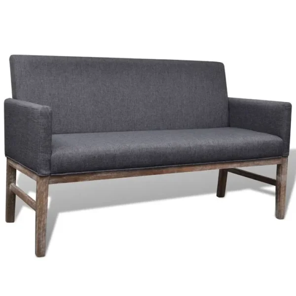 Banc Avec Coussin Rembourré Tissu Hévéa Gris Foncé