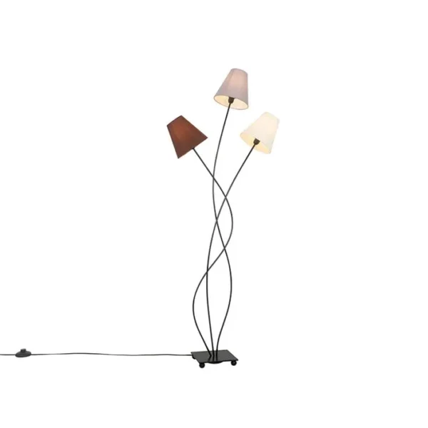 Lampadaire Design Noir Avec Abat-jour En Tissu 3 Lumières - Melis