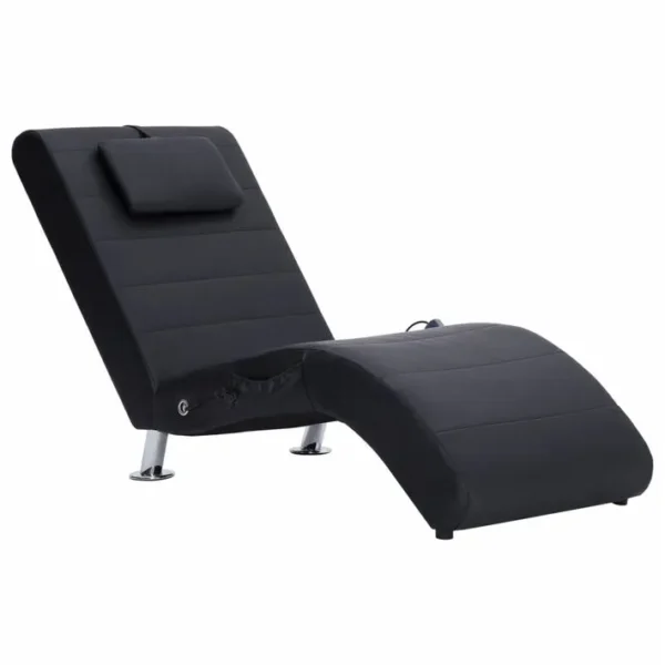 Méridienne De Massage Avec Oreiller Noir Similicuir