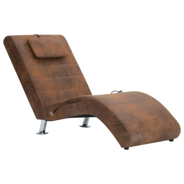 Méridienne De Massage Avec Oreiller Marron Similicuir Daim