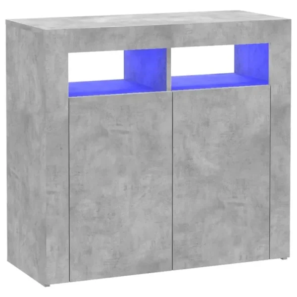 Vidaxl Buffet Avec Lumières LED Gris Béton 80x35x75 Cm Placard Armoire Meuble De Rangement Intérieur