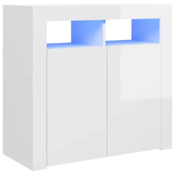 Vidaxl Buffet Avec Lumières LED Blanc Brillant 80x35x75 Cm Placard Armoire Meuble De Rangement