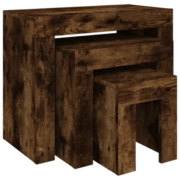 Tables Basses Gigognes 3 PCs Chêne Fumé Bois Dingénierie