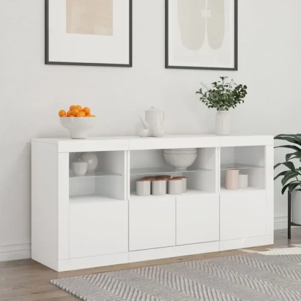 Buffet - Bahut - Meuble De Rangement Avec Lumières LED Blanc 142,5x37x67 Cm