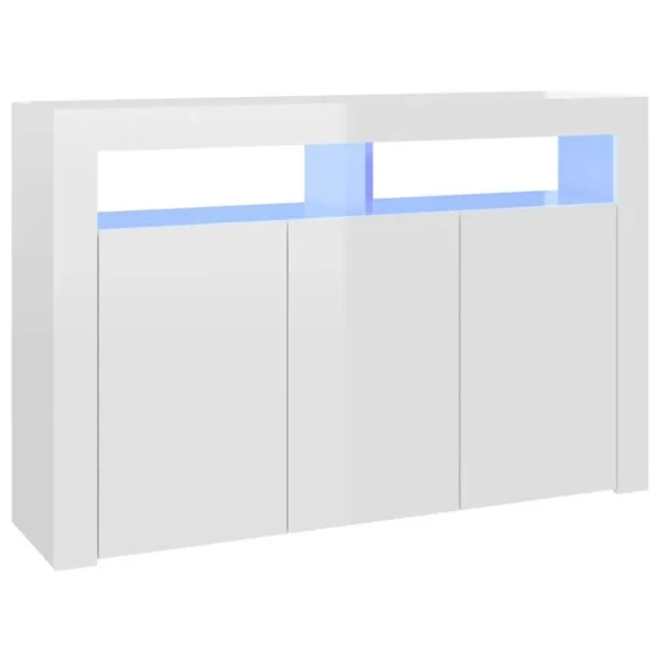 Buffet - Bahut - Meuble De Rangement Avec Lumières LED Blanc Brillant 115,5x30x75 Cm