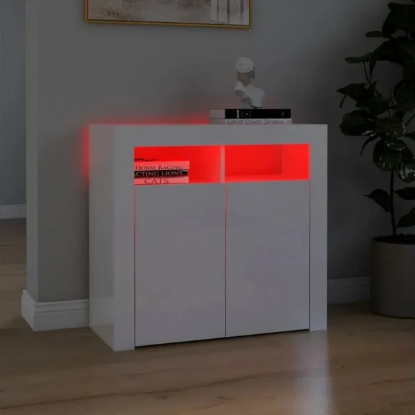 Buffet - Bahut - Meuble De Rangement Avec Lumières LED Blanc Brillant 80x35x75 Cm